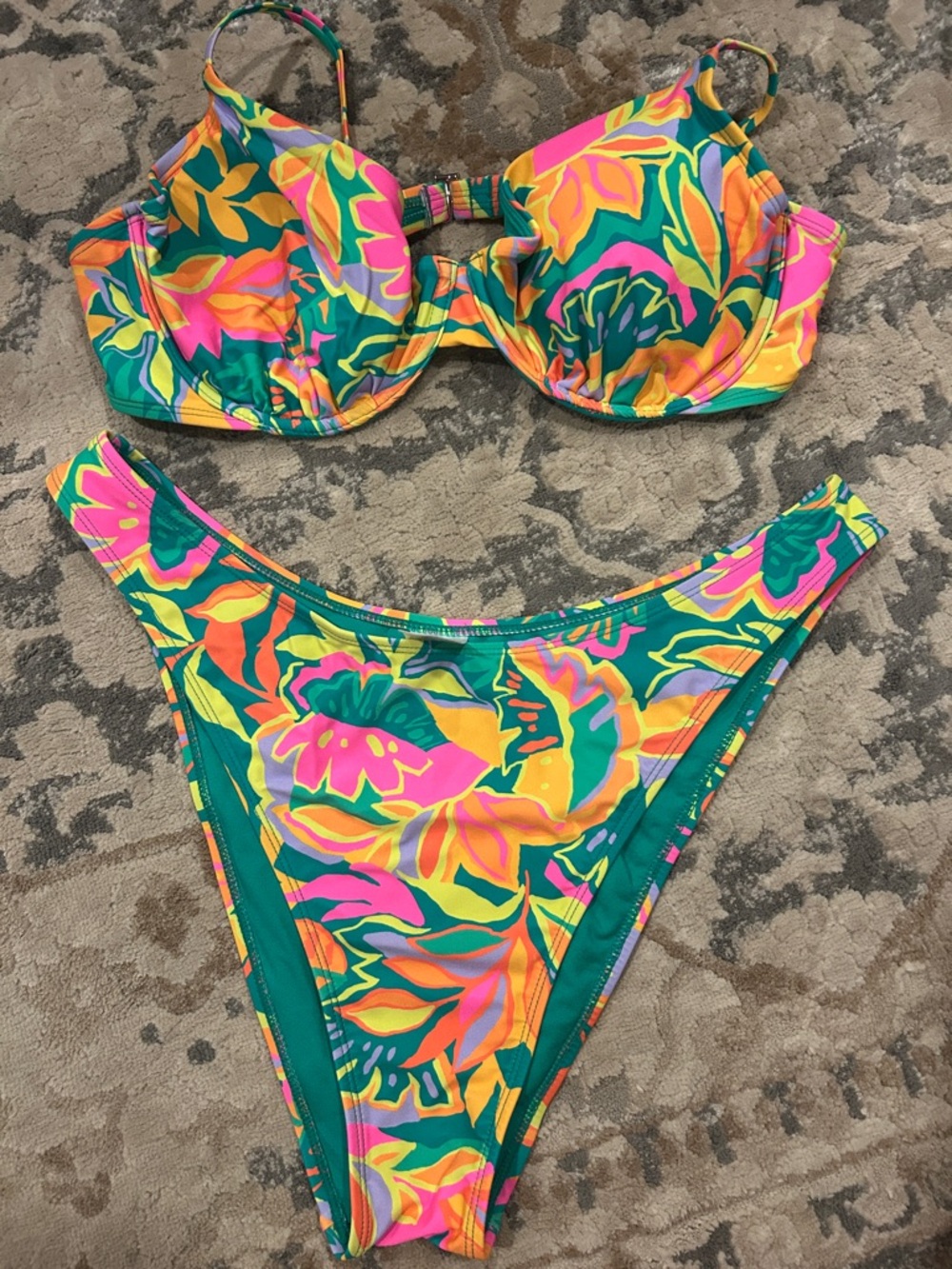 wild fable Bright Tropical Floral Bikini Top - Pink, Green, Yellow, Orange